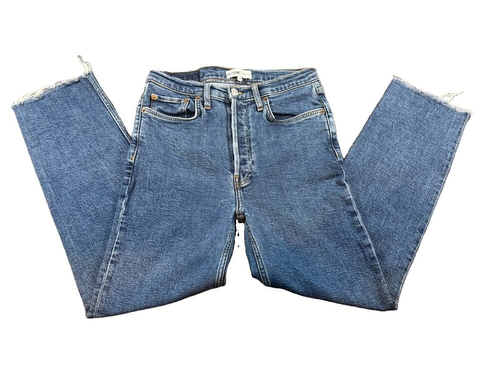 RE/DONE Originals Stovepipe Jeans Women’s 28 High Rise Button Fly Raw Hem Blue